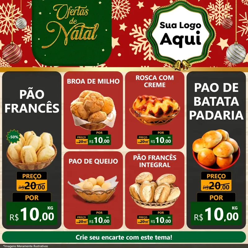 Modelo de Rede Social para Feed Facebook com o tema Natal de Ofertas para Padaria