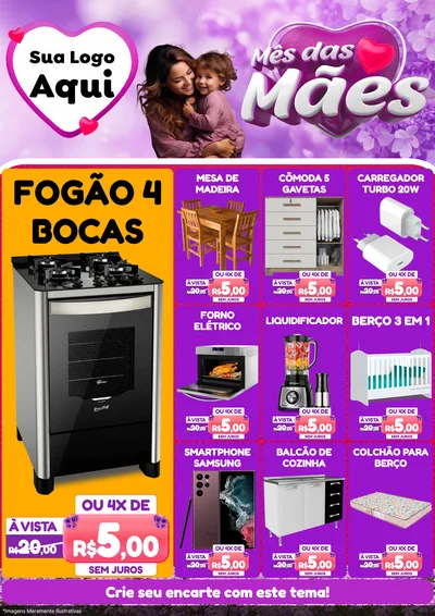 Modelo de Encarte para Encarte A4 Vertical com o tema Mês das Mães para Móveis e Eletro