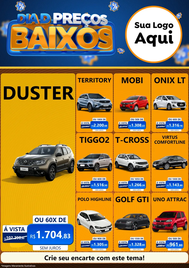 Modelo de Encarte para Encarte A4 Vertical com o tema Dia D Preço Baixo para Concessionaria de Carros