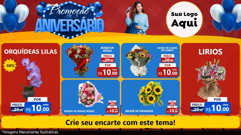 Modelo de TV para TV Horizontal com o tema Promoção de Aniversário para Floricultura e jardim