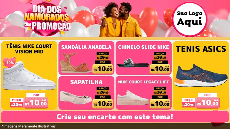 Modelo de TV para TV Horizontal com o tema Dia dos Namorados com Promoção para Calçados