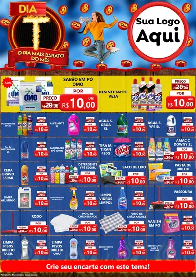 Modelo de Encarte para Encarte A4 Vertical com o tema Dia T - O Dia Mais Barato Do Mês para Produtos de Limpeza