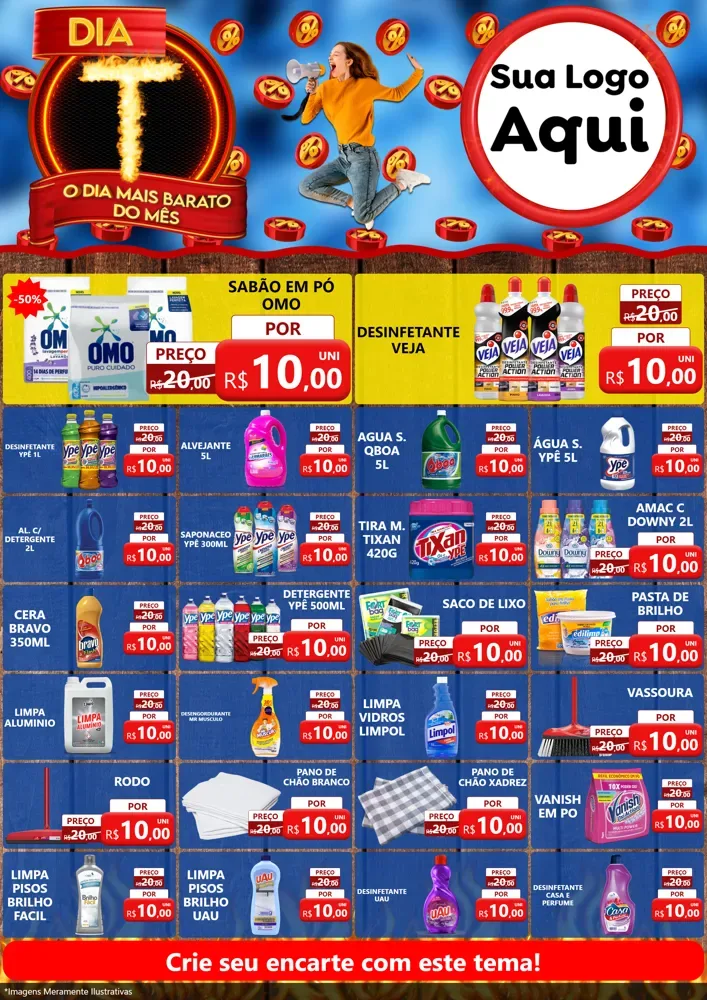 Modelo de Encarte para Encarte A4 Vertical com o tema Dia T - O Dia Mais Barato Do Mês para Produtos de Limpeza