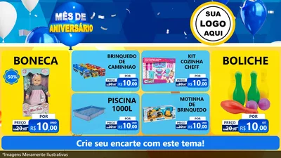 Modelo de TV para TV Horizontal com o tema Mês de Aniversário para Brinquedos