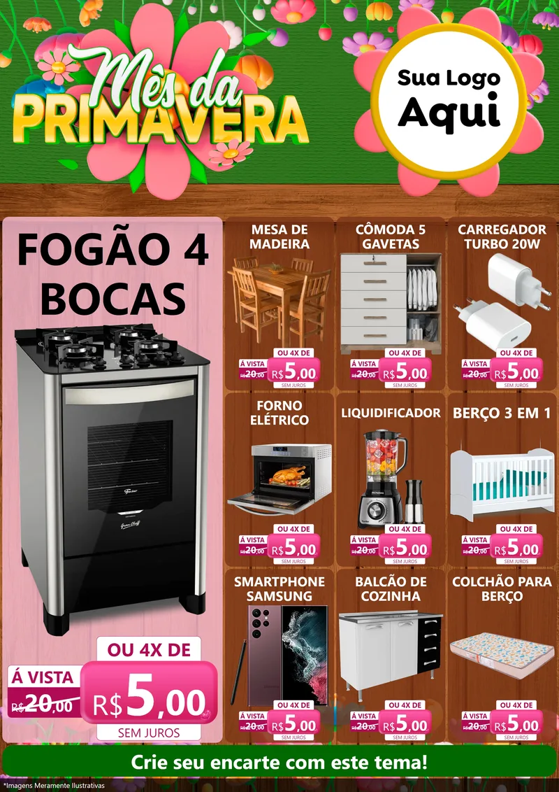 Modelo de Encarte para Encarte A4 Vertical com o tema Mês da Primavera para Móveis e Eletro