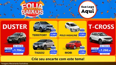 Modelo de TV para TV Horizontal com o tema Folia de Preços Baixos para Concessionaria de Carros
