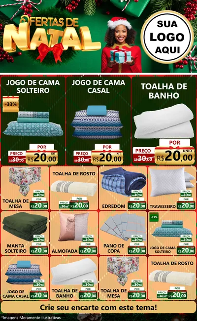 Modelo de Encarte para Encarte Grande com o tema Ofertas de Natal para Cama, Mesa e Banho