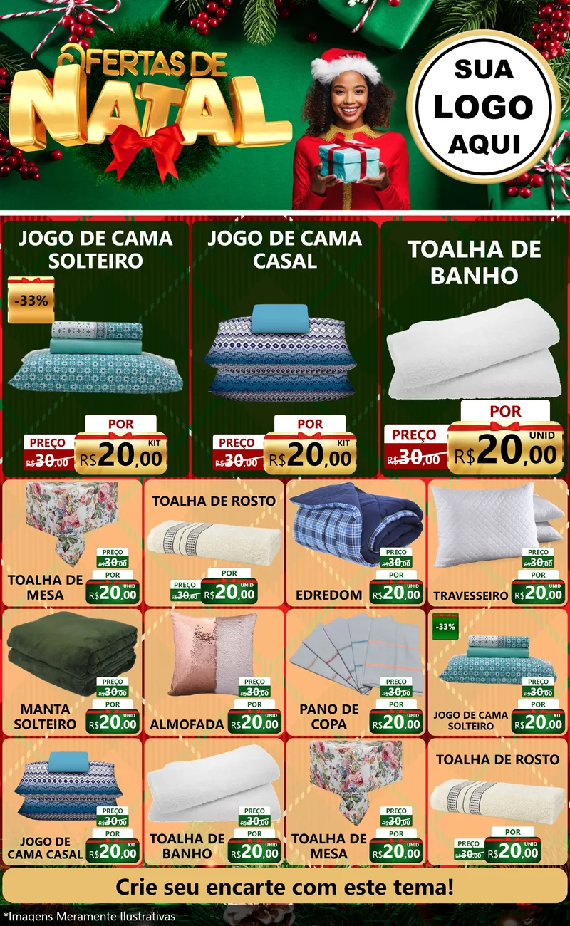 Modelo de Encarte para Encarte Grande com o tema Ofertas de Natal para Cama, Mesa e Banho