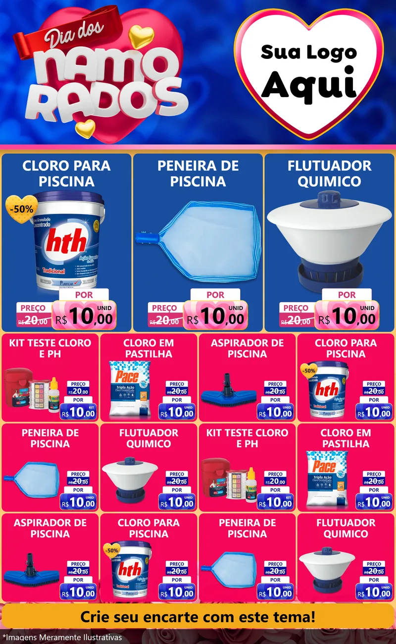 Modelo de Encarte para Encarte Grande com o tema Dia dos namorados para Produtos para Piscina