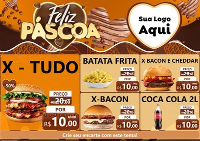 Modelo de Encarte para Encarte A4 Horizontal com o tema Feliz Páscoa para Hamburgueria