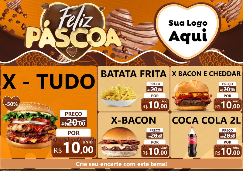 Modelo de Encarte para Encarte A4 Horizontal com o tema Feliz Páscoa para Hamburgueria