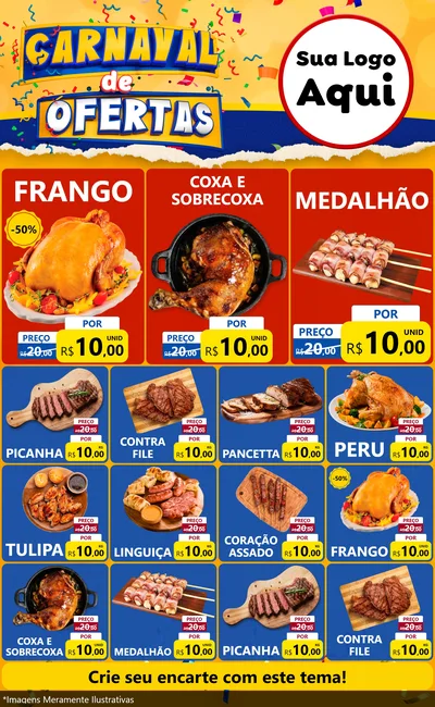 Modelo de Encarte para Encarte Grande com o tema Carnaval de Ofertas para Assados