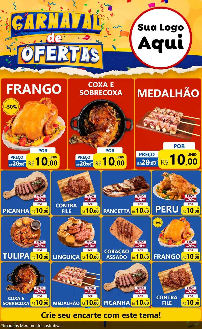 Modelo de Encarte para Encarte Grande com o tema Carnaval de Ofertas para Assados
