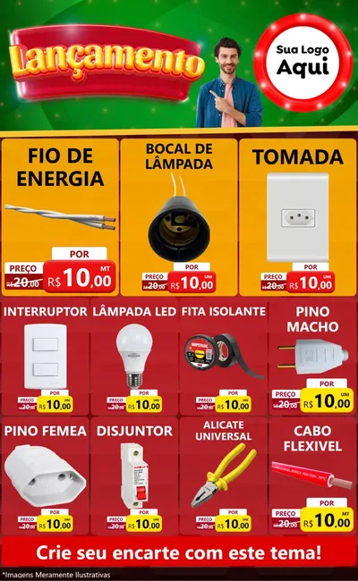 Modelo de Encarte para Encarte Grande com o tema Lançamento para Materiais Elétricos