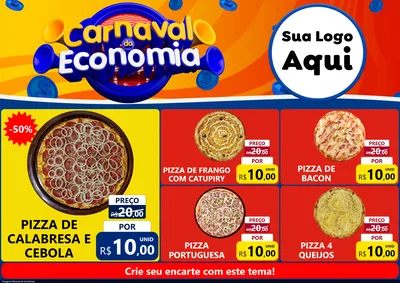 Modelo de Encarte para Encarte A4 Horizontal com o tema Carnaval da Economia para Pizzaria