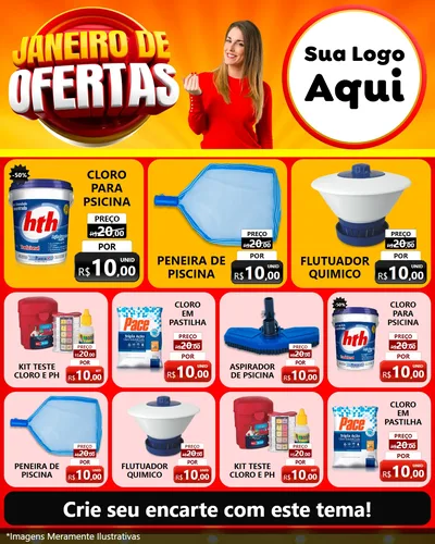Modelo de Rede Social para Feed Instagram com o tema Janeiro de Ofertas para Produtos para Piscina