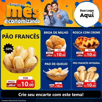 Modelo de Rede Social para Feed Facebook com o tema Comece O Mês Economizando para Padaria