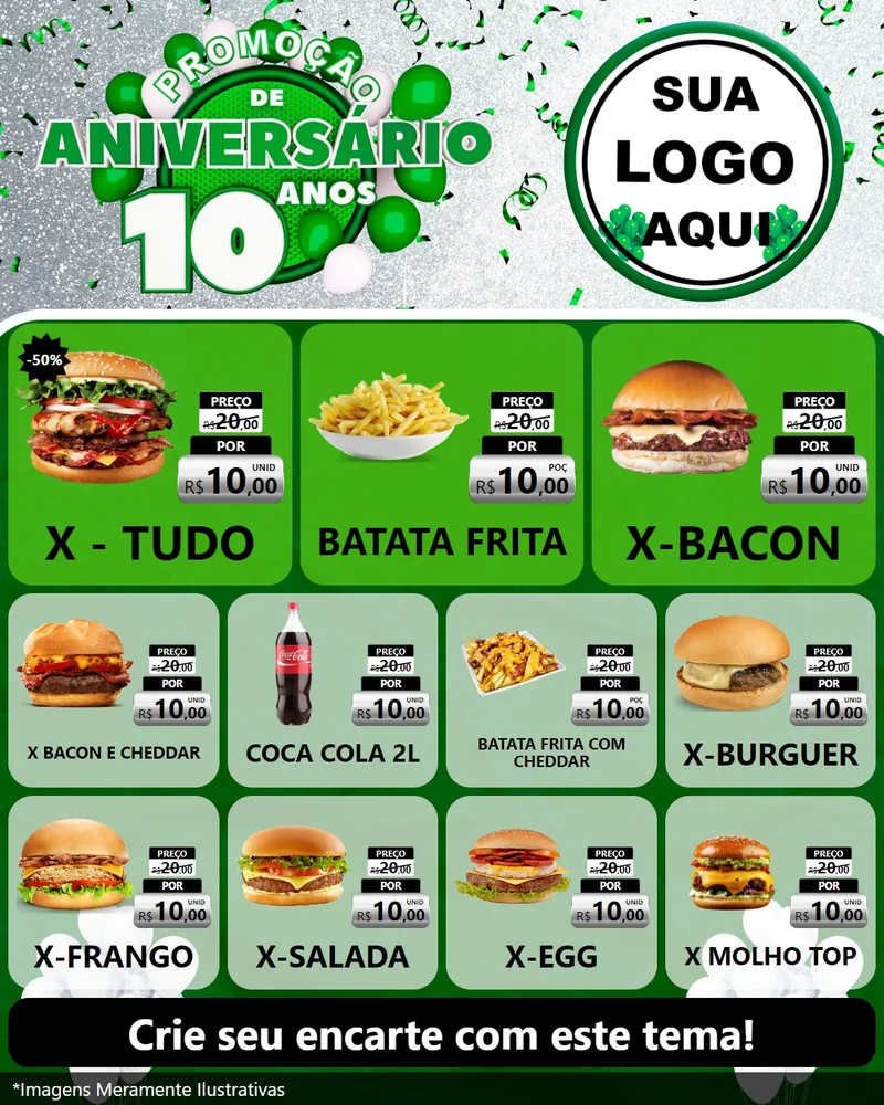 Modelo de Rede Social para Feed Instagram com o tema Promoção de Aniversário - 10 Anos para Hamburgueria