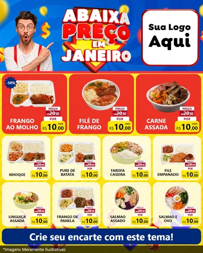 Modelo de Rede Social para Feed Instagram com o tema Abaixa Preço em Janeiro para Restaurante