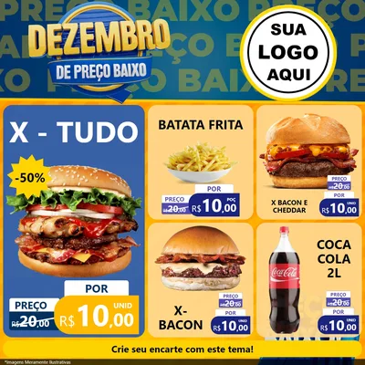 Modelo de Rede Social para Feed Facebook com o tema Dezembro de Preço Baixo para Hamburgueria