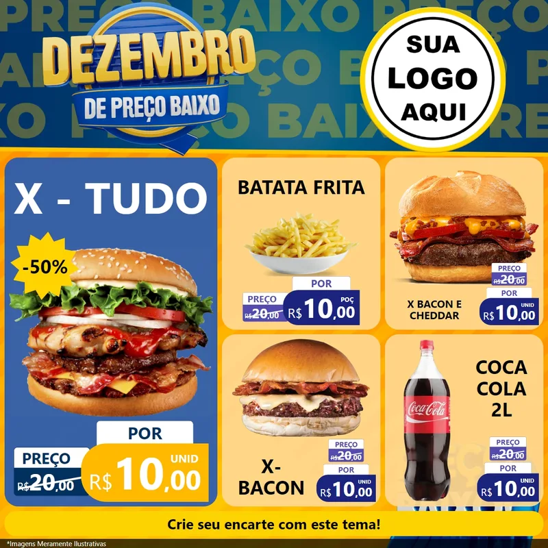 Modelo de Rede Social para Feed Facebook com o tema Dezembro de Preço Baixo para Hamburgueria