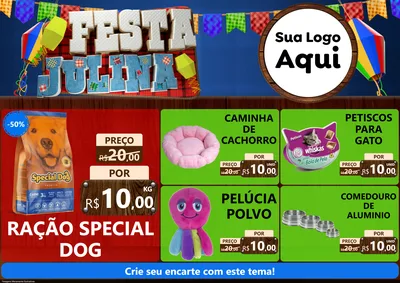 Modelo de Encarte para Encarte A4 Horizontal com o tema Festa Julina para Pet Shop