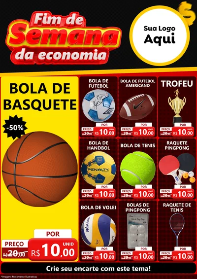 Modelo de Encarte para Encarte A4 Vertical com o tema Fim de Semana da Economia para Artigos Esportivos