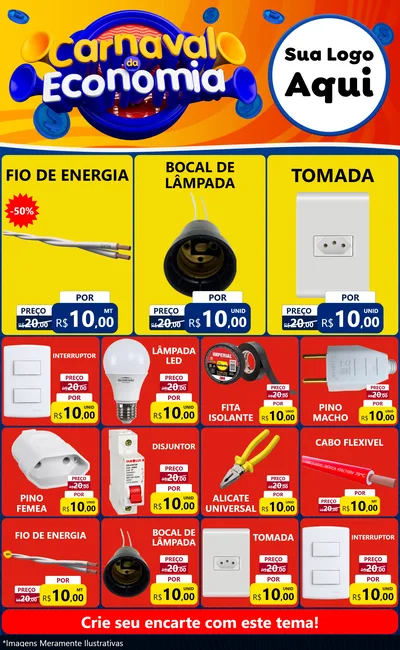Modelo de Encarte para Encarte Grande com o tema Carnaval da Economia para Materiais Elétricos