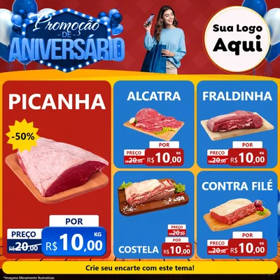 Modelo de Rede Social para Feed Facebook com o tema Promoção de Aniversário para Açougue