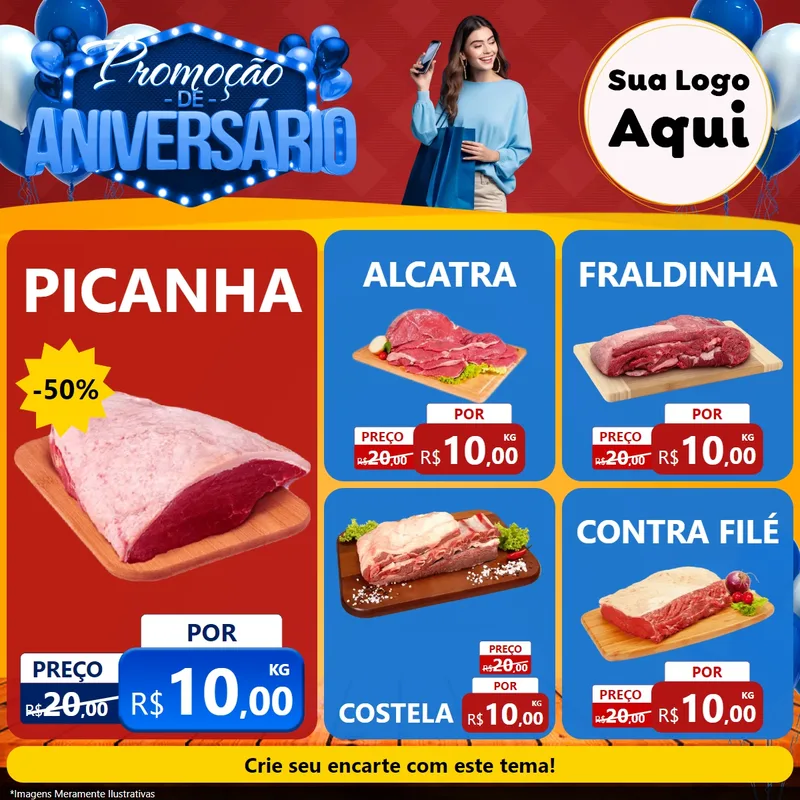 Modelo de Rede Social para Feed Facebook com o tema Promoção de Aniversário para Açougue