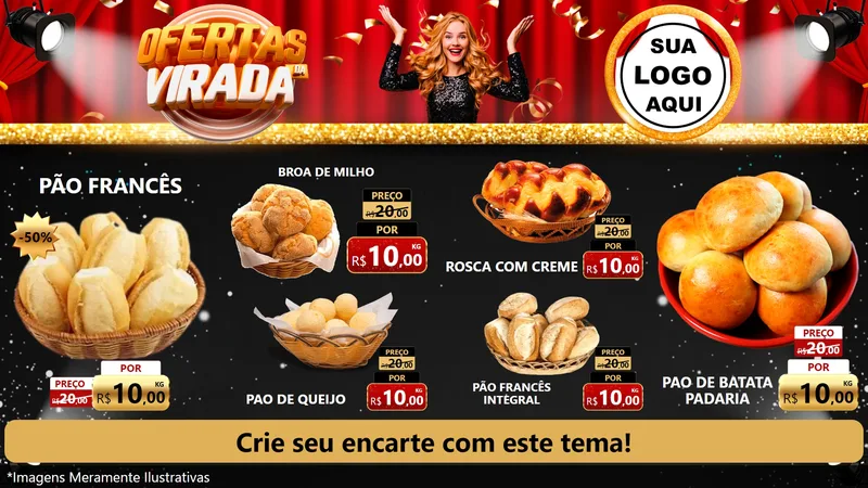 Modelo de TV para TV Horizontal com o tema Ofertas da Virada para Padaria