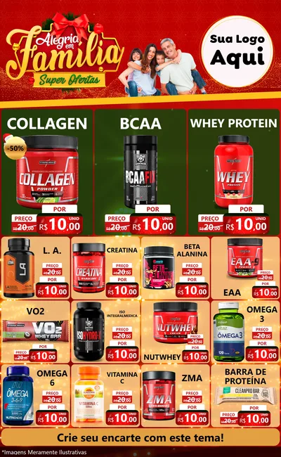 Modelo de Encarte para Encarte Grande com o tema Alegria em Família Super Ofertas - Natal para Suplementos alimentares