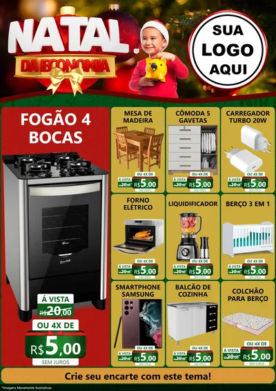 Modelo de Encarte para Encarte A4 Vertical com o tema Natal da Economia para Móveis e Eletro