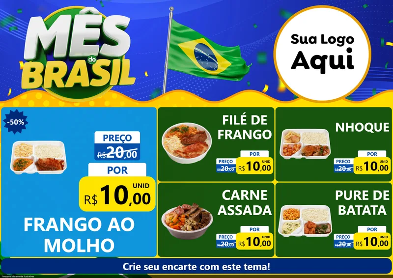 Modelo de Encarte para Encarte A4 Horizontal com o tema Mês do Brasil para Restaurante
