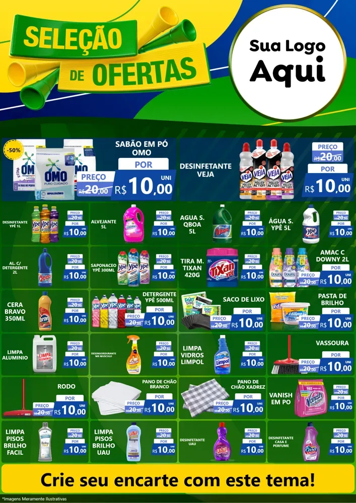 Modelo de Encarte para Encarte A4 Vertical com o tema Seleção de Ofertas - Copa para Produtos de Limpeza