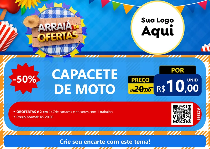Modelo de Cartaz para Cartaz A4 Horizontal com o tema Arraiá de Ofertas para Moto peças