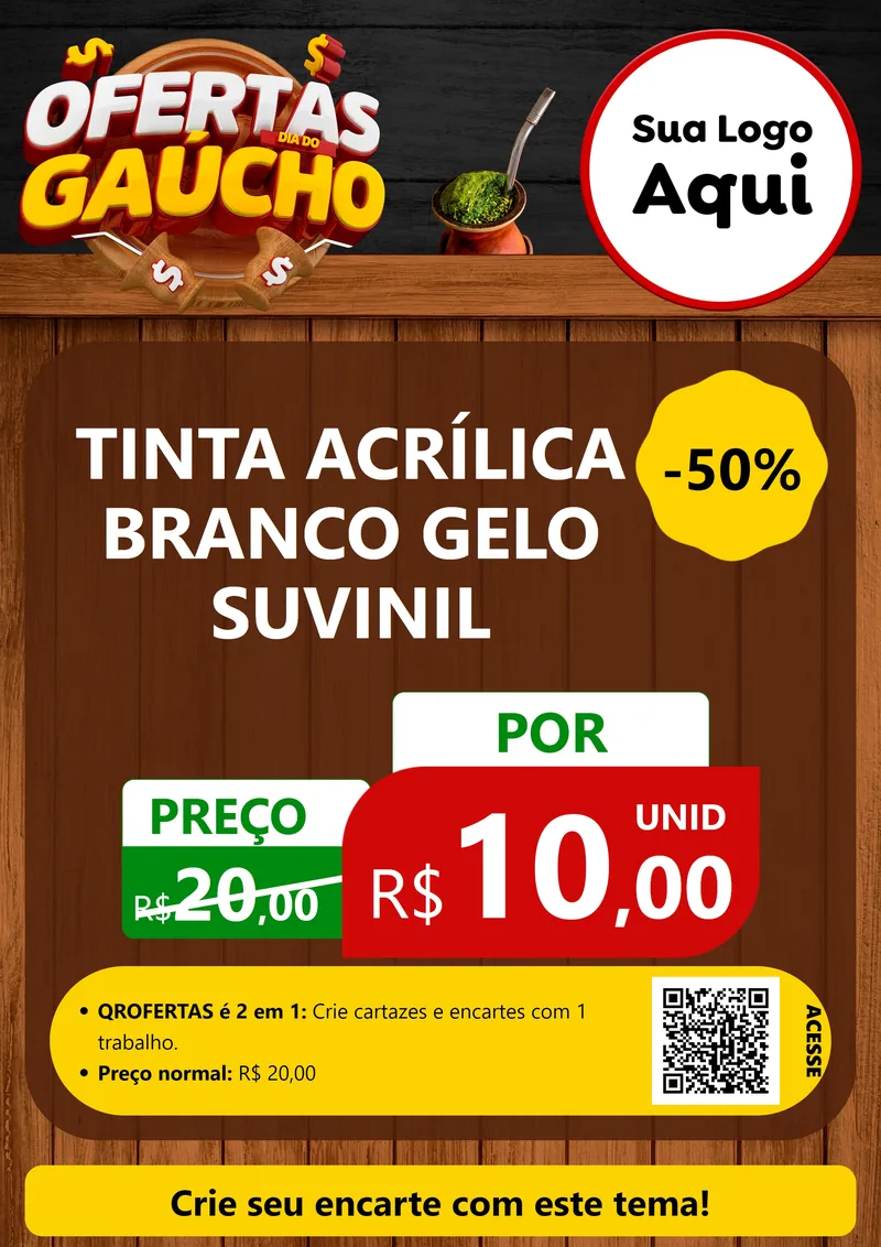Modelo de Cartaz para Cartaz A4 Vertical com o tema Ofertas Dia do Gaúcho para Tintas e Ferramentas