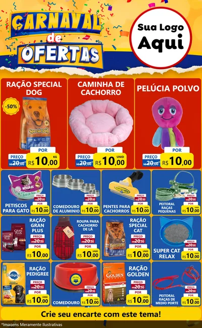 Modelo de Encarte para Encarte Grande com o tema Carnaval de Ofertas para Pet Shop