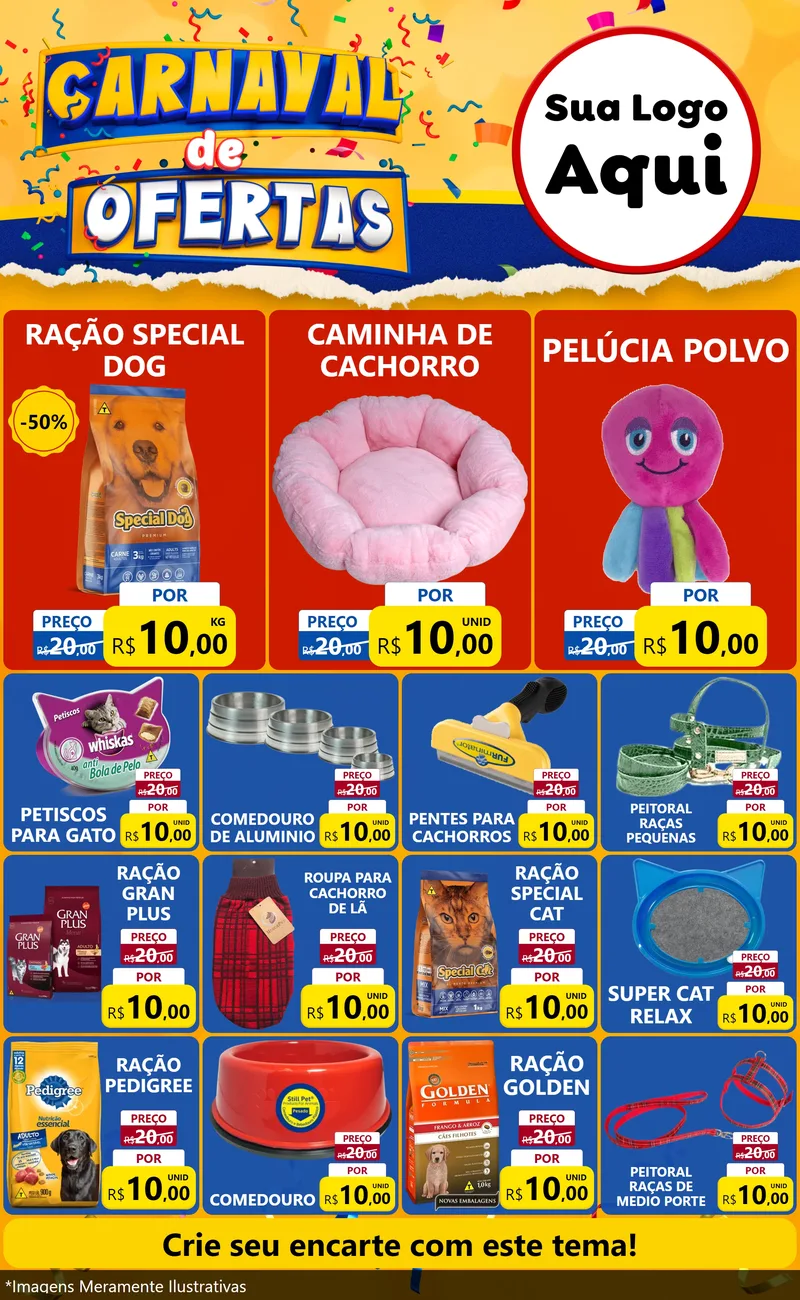 Modelo de Encarte para Encarte Grande com o tema Carnaval de Ofertas para Pet Shop