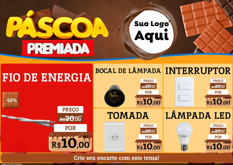 Modelo de Encarte para Encarte A4 Horizontal com o tema Páscoa Premiada para Materiais Elétricos
