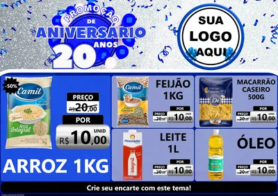 Modelo de Encarte para Encarte A4 Horizontal com o tema Promoção de Aniversário - 20 Anos para Supermercado