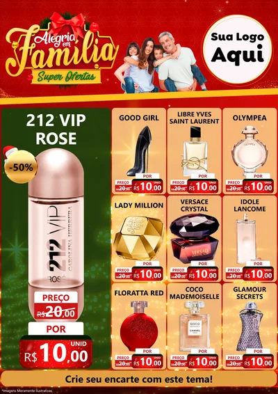 Modelo de Encarte para Encarte A4 Vertical com o tema Alegria em Família Super Ofertas - Natal para Perfumes