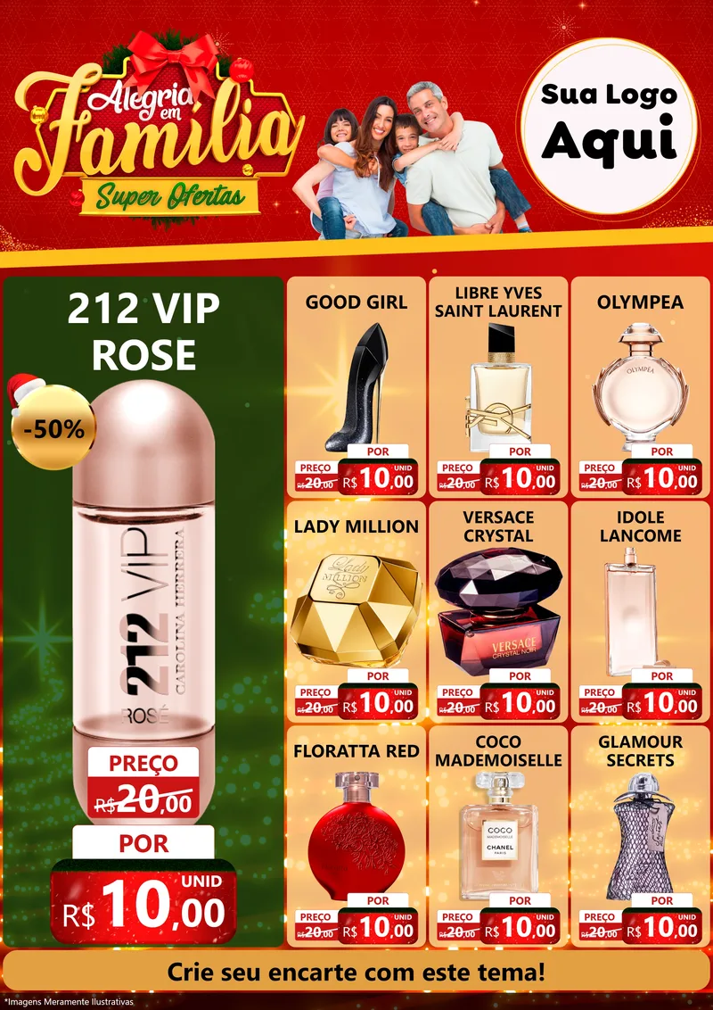 Modelo de Encarte para Encarte A4 Vertical com o tema Alegria em Família Super Ofertas - Natal para Perfumes