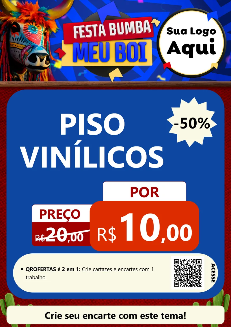 Modelo de Cartaz para Cartaz A4 Vertical com o tema Festa Bumba meu Boi para Material para Construção