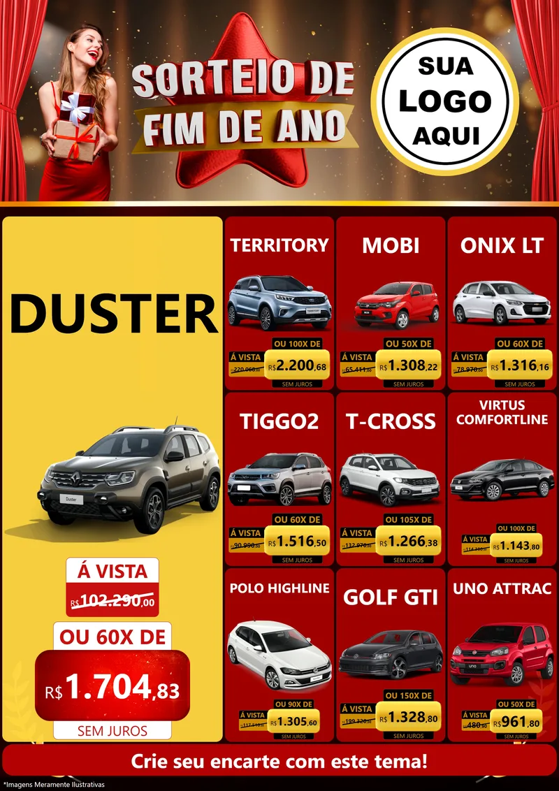 Modelo de Encarte para Encarte A4 Vertical com o tema Sorteio de Fim de Ano para Concessionaria de Carros