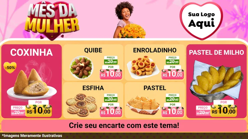 Modelo de TV para TV Horizontal com o tema Mês da Mulher para Salgadaria