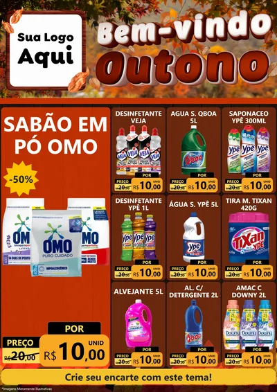 Modelo de Encarte para Encarte A4 Vertical com o tema Bem-vindo Outono para Produtos de Limpeza
