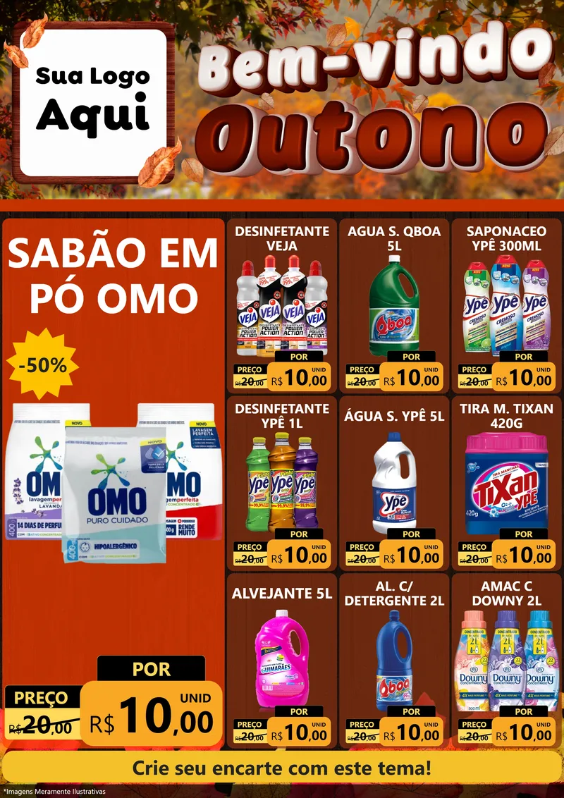 Modelo de Encarte para Encarte A4 Vertical com o tema Bem-vindo Outono para Produtos de Limpeza