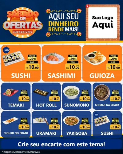 Modelo de Rede Social para Feed Instagram com o tema Sábado de Ofertas Imperdíveis para Comida japonesa