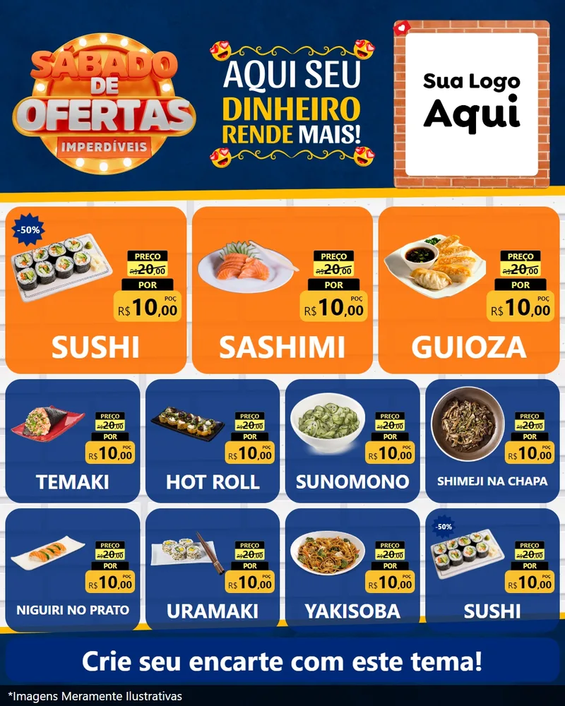 Modelo de Rede Social para Feed Instagram com o tema Sábado de Ofertas Imperdíveis para Comida japonesa